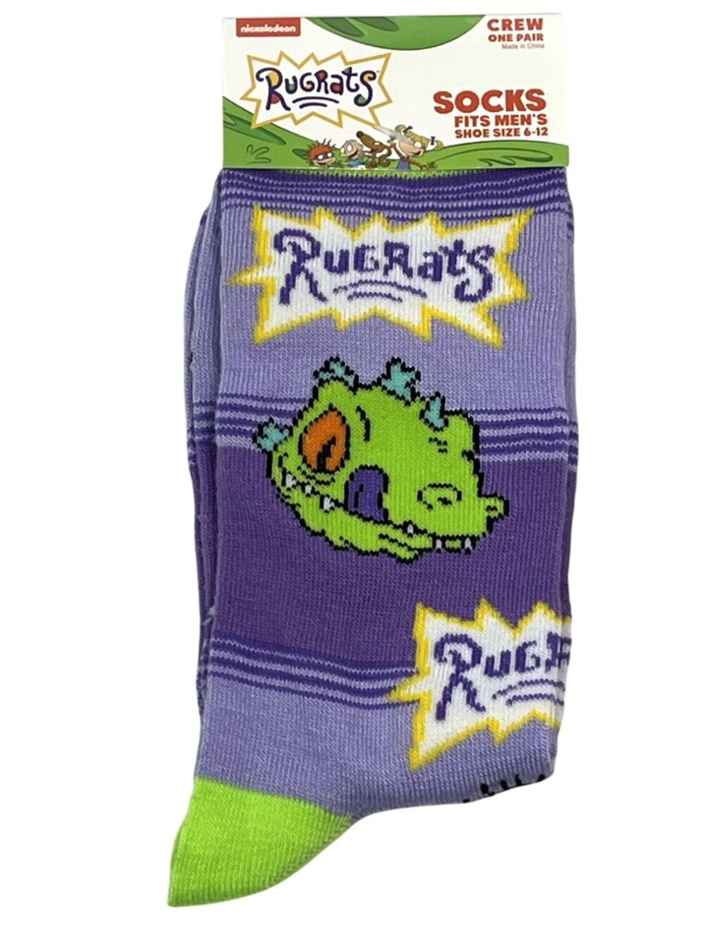 Rugrats Reptar Crew Socks Mens Size 6-12 Purple Green Nickelodeon NWT